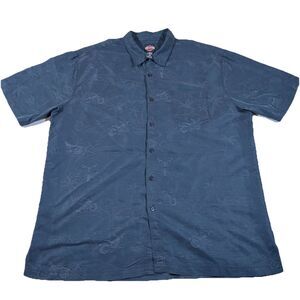 Harley Davidson Black Tonal Button Up Shirt All Over Motorcycle Palm Tree 2XL